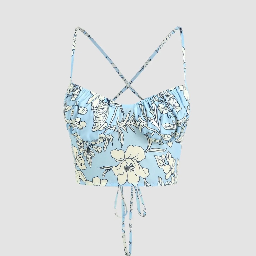 Cider Floral Blue Crop Top